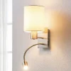 Lindby wandlamp Shajan, 29 cm, textiel, E27, LED leeslampje