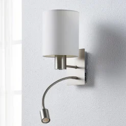 Lindby wandlamp Shajan, 29 cm, textiel, E27, LED leeslampje