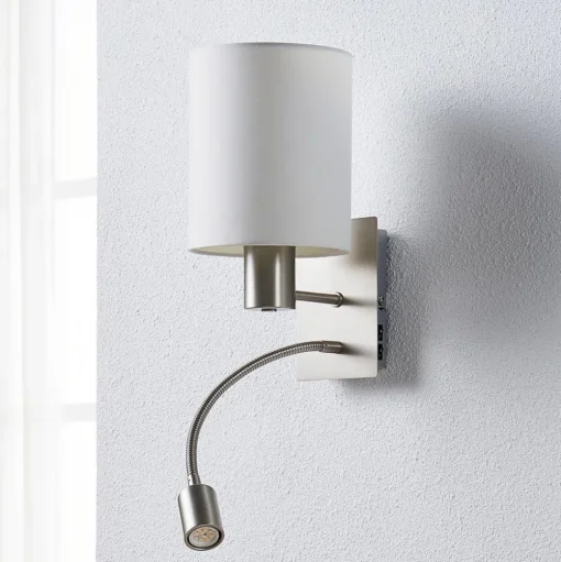 Lindby wandlamp Shajan, 29 cm, textiel, E27, LED leeslampje