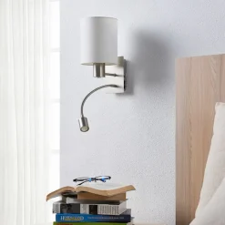 Lindby wandlamp Shajan, 29 cm, textiel, E27, LED leeslampje