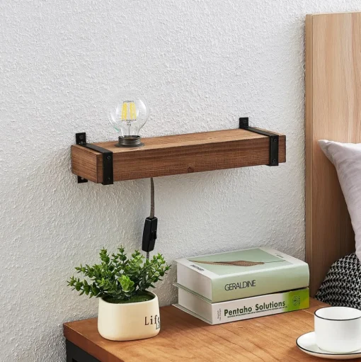 Lindby wandlamp Sverina, 40 cm, hout, stekker, E27