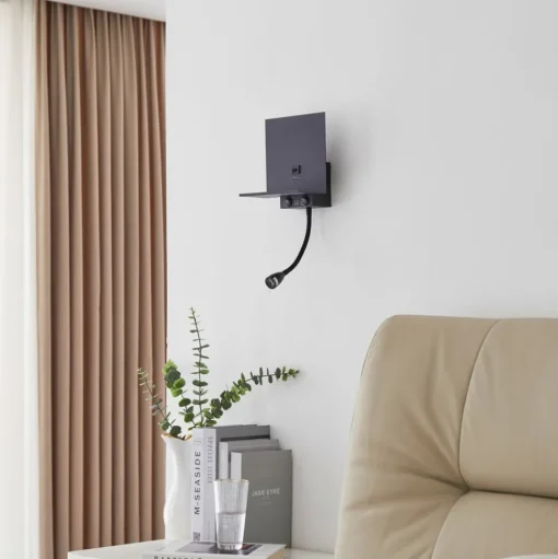 Lindby wandlamp Thorid, zwart, USB, LED leeslamp, G9