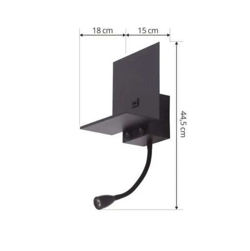 Lindby wandlamp Thorid, zwart, USB, LED leeslamp, G9