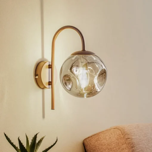 Lindby wandlamp Valentina, E14, rookgrijs, glas, 28,6 cm
