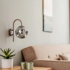 Lindby wandlamp Valentina, E14, rookgrijs, glas, 28,6 cm