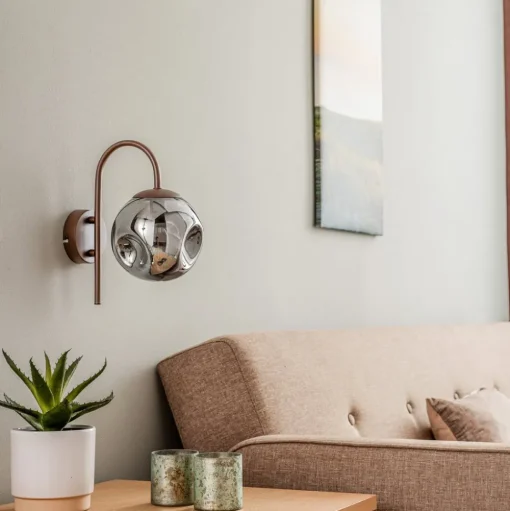 Lindby wandlamp Valentina, E14, rookgrijs, glas, 28,6 cm