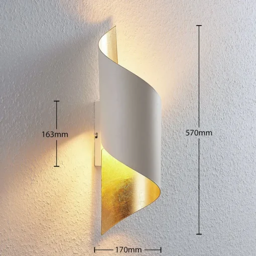 Lindby wandlamp Vanni, wit/goud, metaal, hoogte 52cm