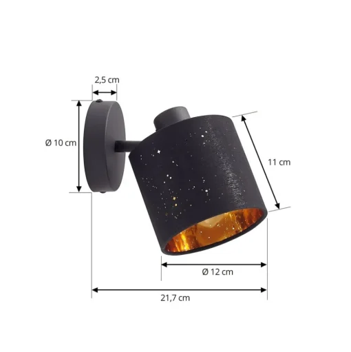 Lindby wandlamp Vasilia, Ø 12 cm, zwart/goud, stof