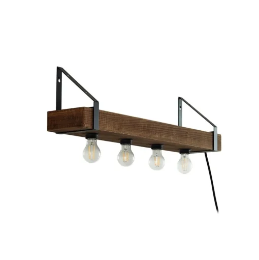 Lindby wandlamp Vatana, hout, stekker, USB-poort, 80 cm