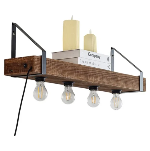 Lindby wandlamp Vatana, hout, stekker, USB-poort, 80 cm