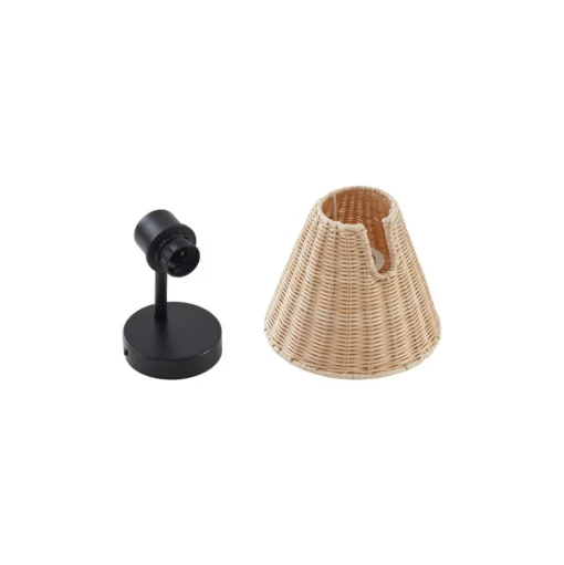 Lindby wandlamp Zyralia, houtkleurig, rotan, 19,5 cm hoog