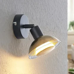 Lindby wandspot Erin, zwart/goud, Ø 12 cm, glas