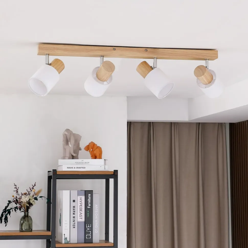 Lindby Wanessa plafondspot, 67cm, 4-lamps, hout, wit, E14