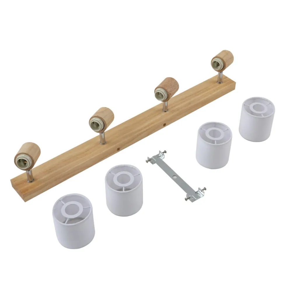 Lindby Wanessa plafondspot, 67cm, 4-lamps, hout, wit, E14