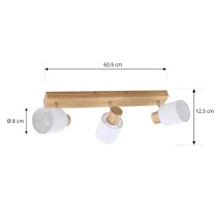 Lindby Wanessa plafondspot, 47cm, 3-lamps, wit, hout, E14