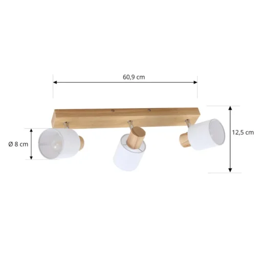 Lindby Wanessa plafondspot, 47cm, 3-lamps, wit, hout, E14