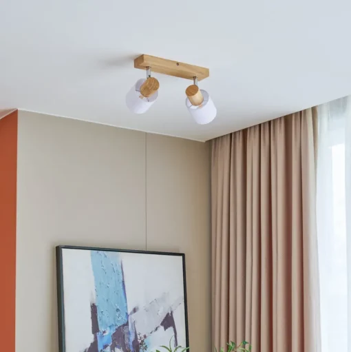 Lindby Wanessa plafondspot, 39cm, 2-lamps, hout, wit, E14