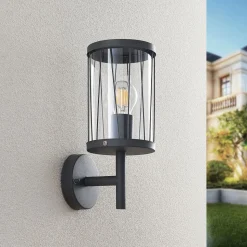 Lindby Yonan buitenwandlamp, rond, donkergrijs,E27