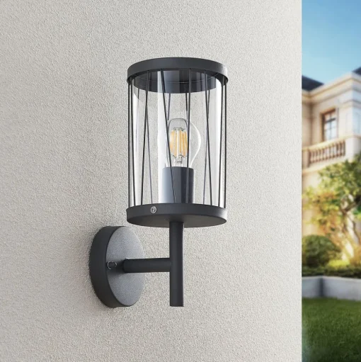 Lindby Yonan buitenwandlamp, rond, donkergrijs,E27
