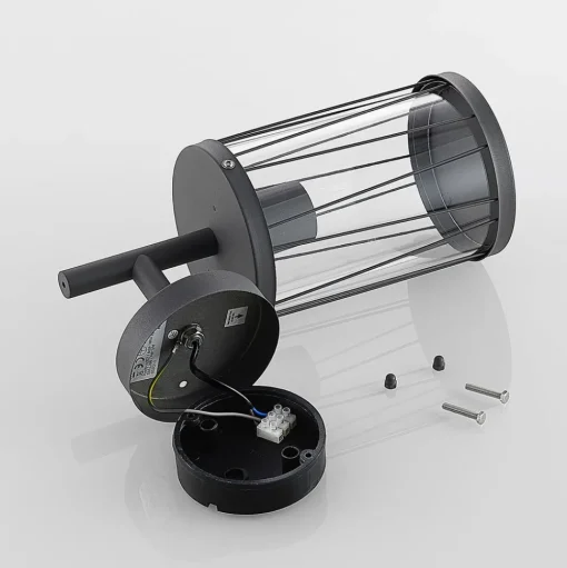 Lindby Yonan buitenwandlamp, rond, donkergrijs,E27