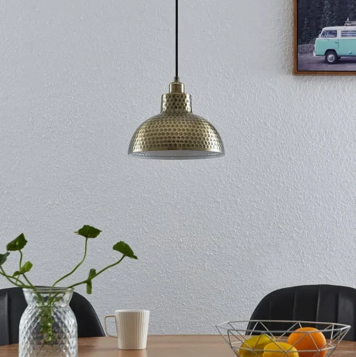 Lindby Zelotta hanglamp, 1-lamp, antiek messing