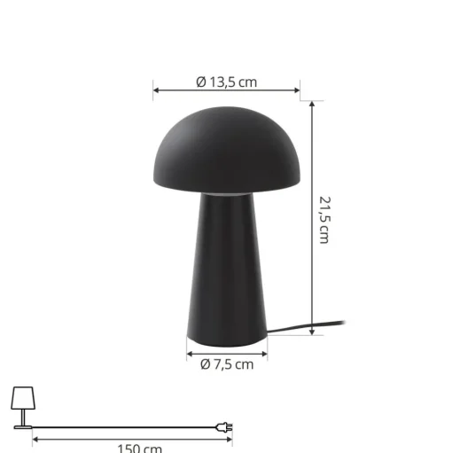 Lindby Zyre LED oplaadbare tafellamp, zwart, IP44, touchdimmer