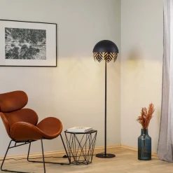 Lucande Aparas vloerlamp, bladlook, zwart-goud