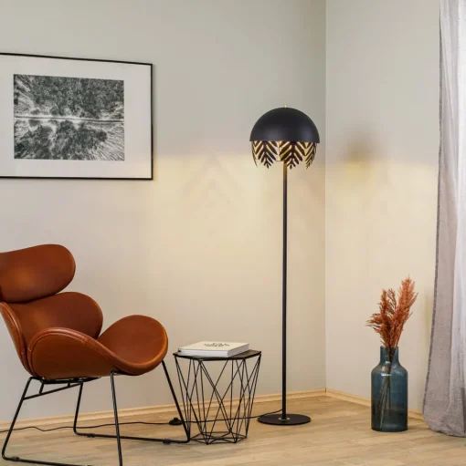 Lucande Aparas vloerlamp, bladlook, zwart-goud
