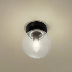 Lucande Badolo plafondlamp, zwart, glas, Ø 15 cm, IP44