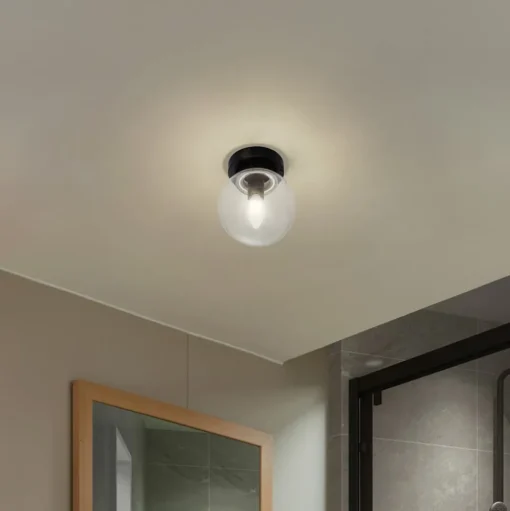 Lucande Badolo plafondlamp, zwart, glas, Ø 15 cm, IP44