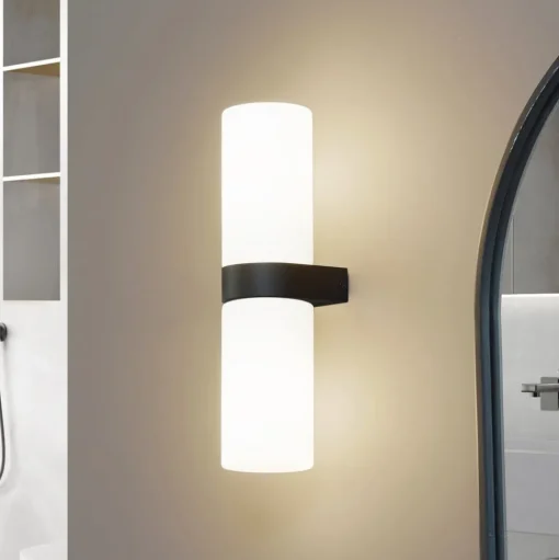 Lucande Basolo badkamer wandlamp, zwart, hoogte 31,5 cm, glas