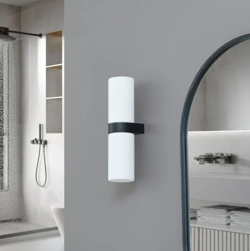 Lucande Basolo badkamer wandlamp, zwart, hoogte 31,5 cm, glas