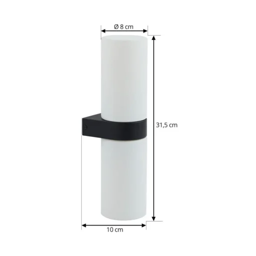 Lucande Basolo badkamer wandlamp, zwart, hoogte 31,5 cm, glas