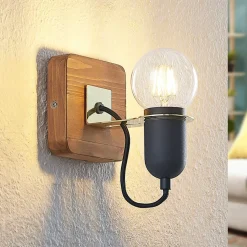 Lucande Becky wandspot van hout, 1-lamp, zwart