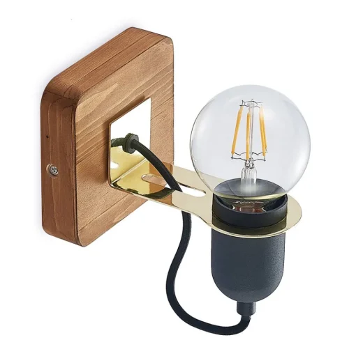 Lucande Becky wandspot van hout, 1-lamp, zwart