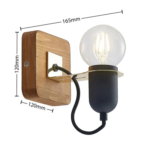 Lucande Becky wandspot van hout, 1-lamp, zwart