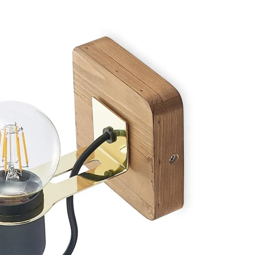 Lucande Becky wandspot van hout, 1-lamp, zwart
