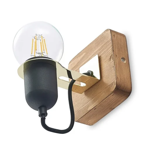 Lucande Becky wandspot van hout, 1-lamp, zwart