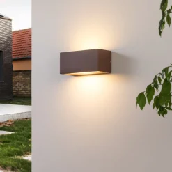 Lucande Bente buitenwandlamp, roestkleurig, aluminium, 11 cm