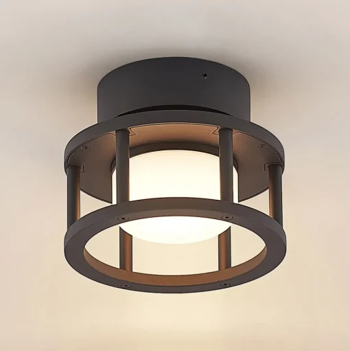 Lucande buiten plafondlamp Berenike, Ø 17 cm, grijs, GX53