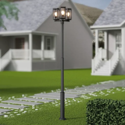Lucande buitenlamp Siveta, 240cm, 3-lamps, zwart, E27, IP65