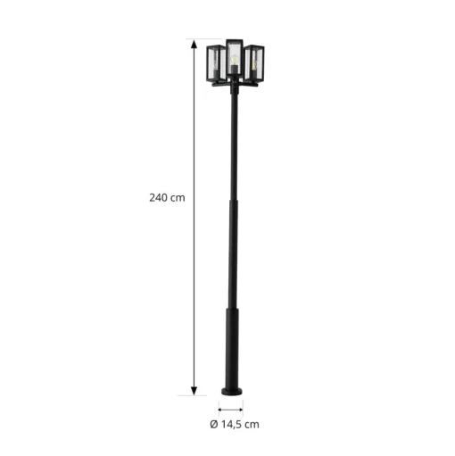 Lucande buitenlamp Siveta, 240cm, 3-lamps, zwart, E27, IP65