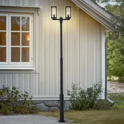 Lucande buitenlamp Siveta, 240cm, 2-lamps, zwart, E27, IP65