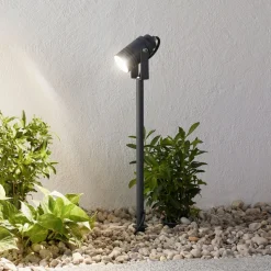 Lucande buitenspot Galina, grondspies, stekker, grijs, 40 cm