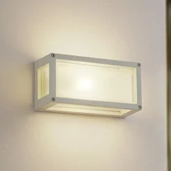 Lucande buitenwandlamp Aurelien, wit, glas, 12,5cm, IP54