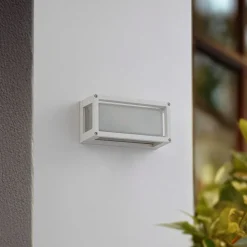 Lucande buitenwandlamp Aurelien, wit, glas, 12,5cm, IP54