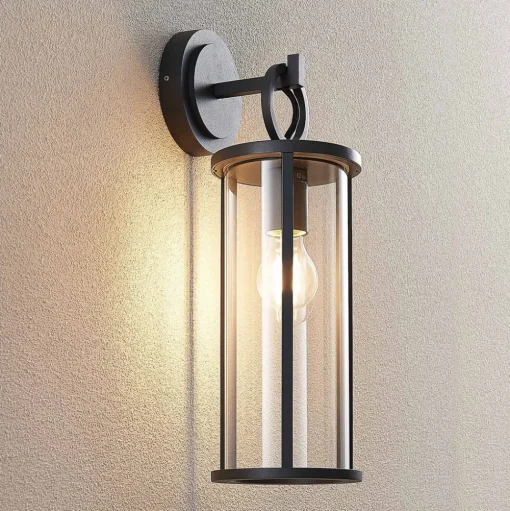 Lucande buitenwandlamp Emmeline, helder, aluminium, hoogte 45 cm