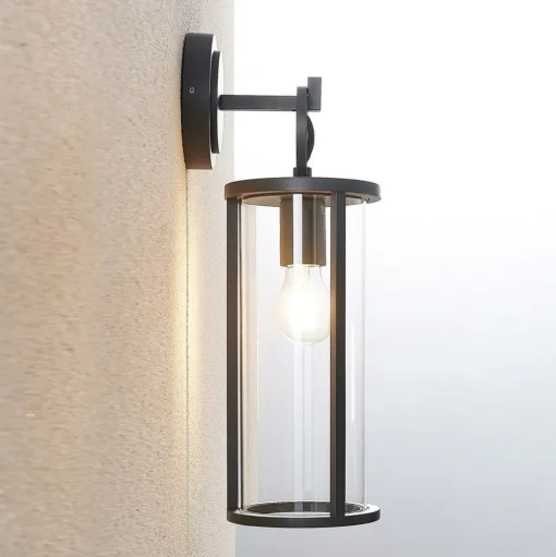 Lucande buitenwandlamp Emmeline, helder, aluminium, hoogte 45 cm
