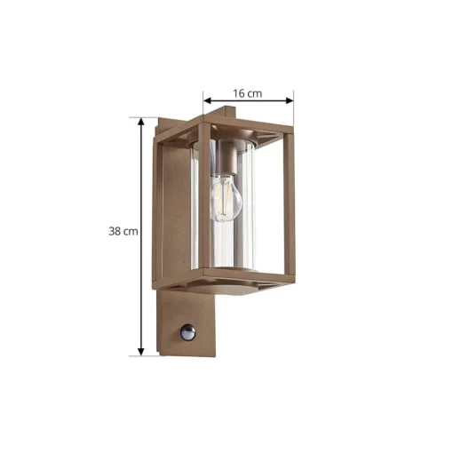 Lucande buitenwandlamp Ferda, sensor, pendel, bruin, IP44