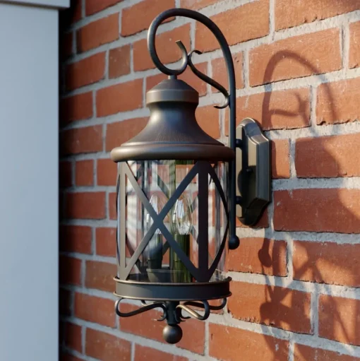 Lucande buitenwandlamp Marcellino, roest, metaal, glas